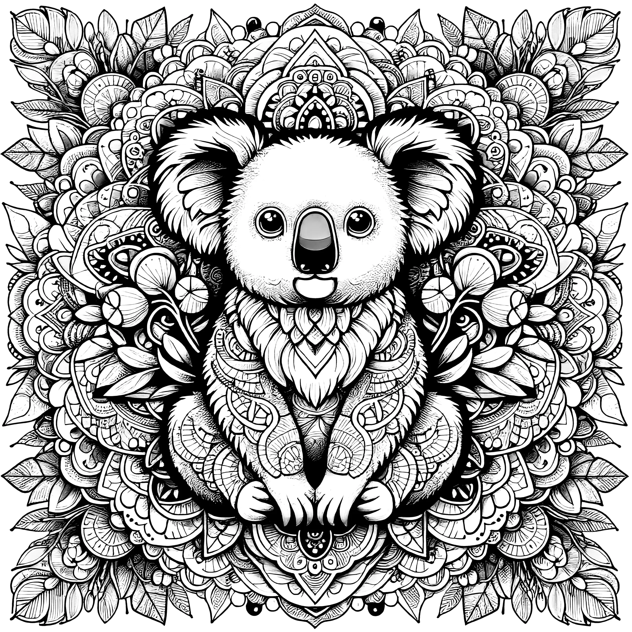 Niedliches Koala-Mandala komplex: Kostenlos für Erwachsene (Malvorlage) (Ausmalbild)