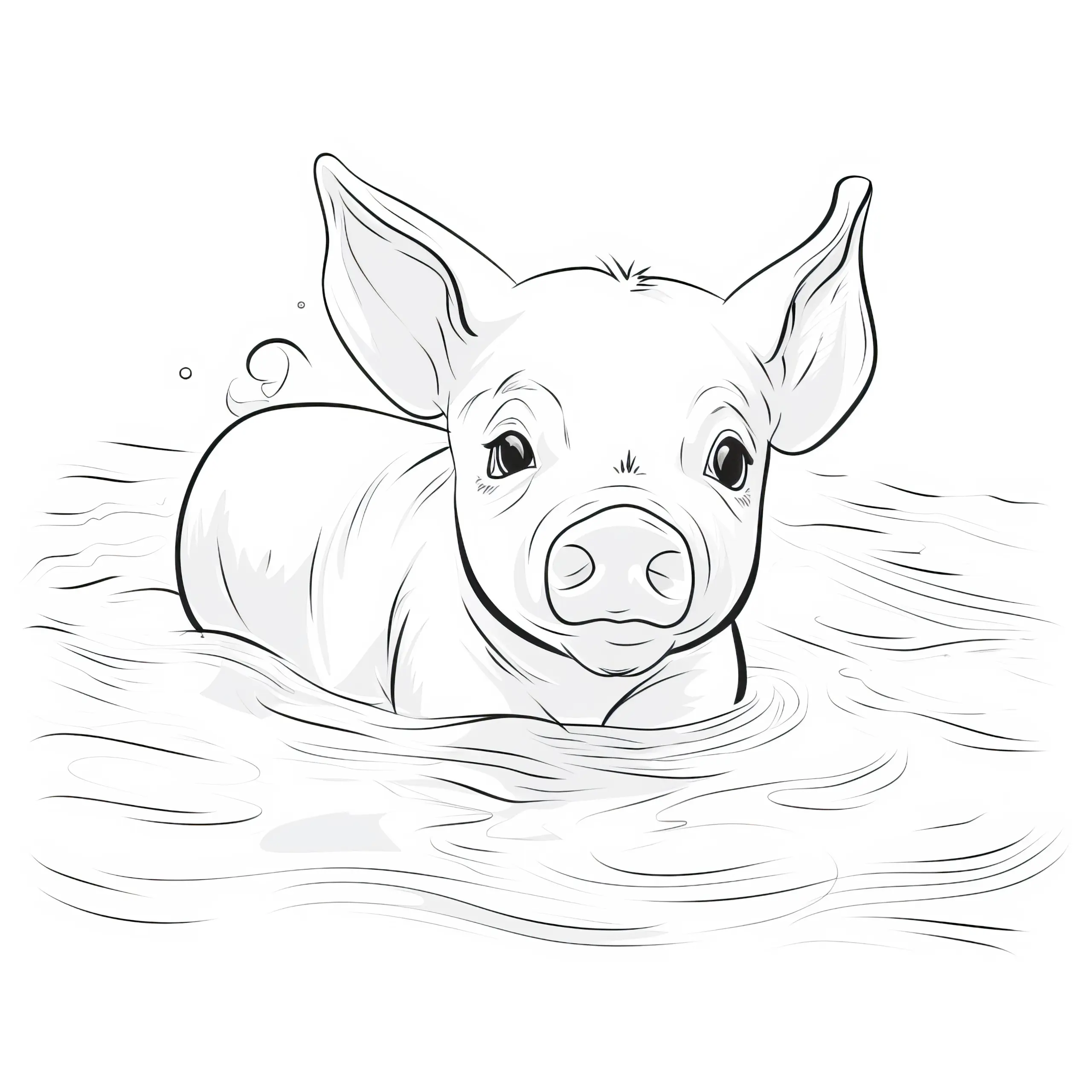Niedliches Schweinchen schwimmt im Wasser: Kostenloses Ausmalbild zum Download