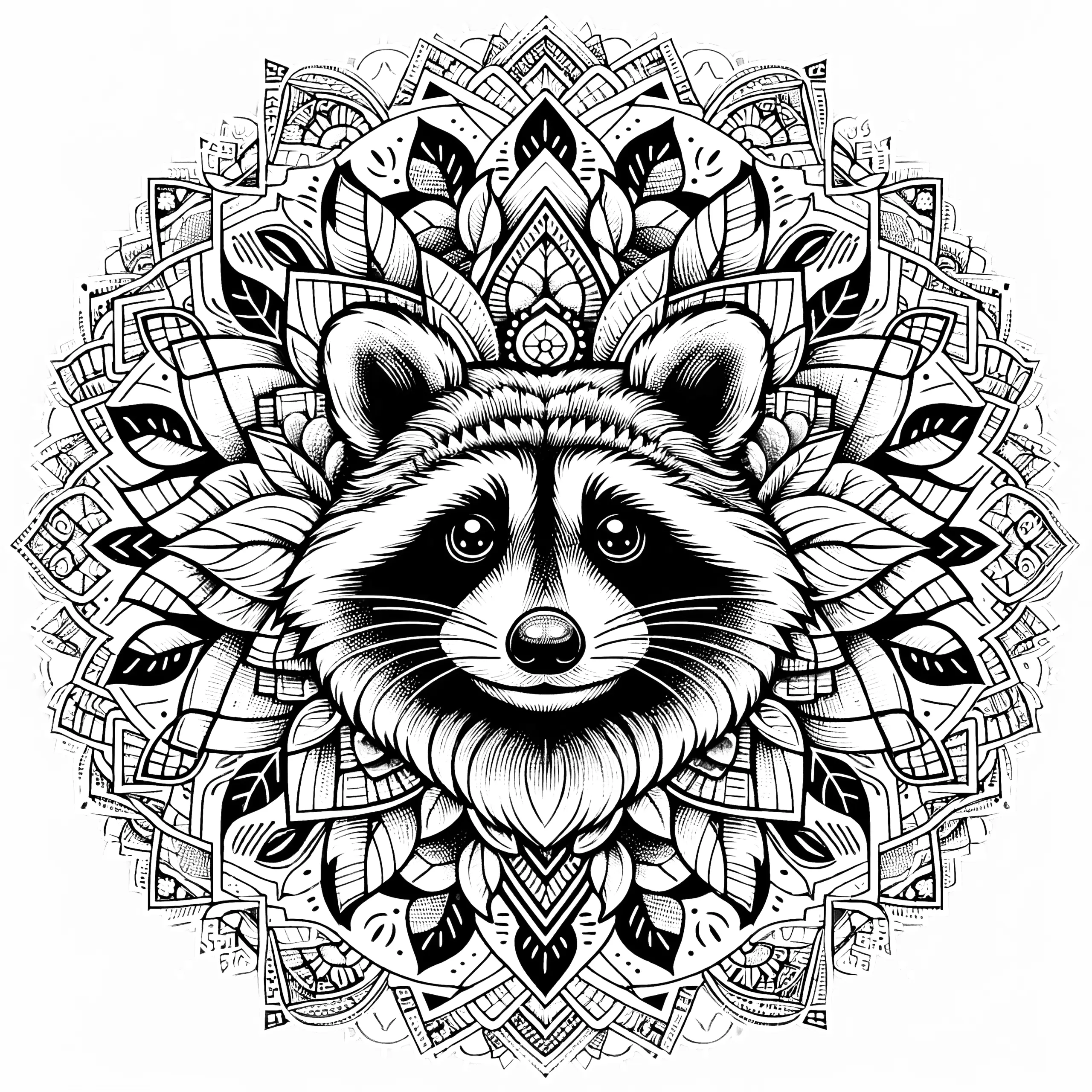 Niedliches Waschbär-Mandala: Kostenlos zum Ausmalen (Ausmalbild)