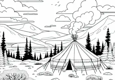Nomadenzelt in der Tundra – Malvorlage gratis