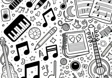 Noten Ausmalbild für Musikinstrumente Kostenlos Herunterladen