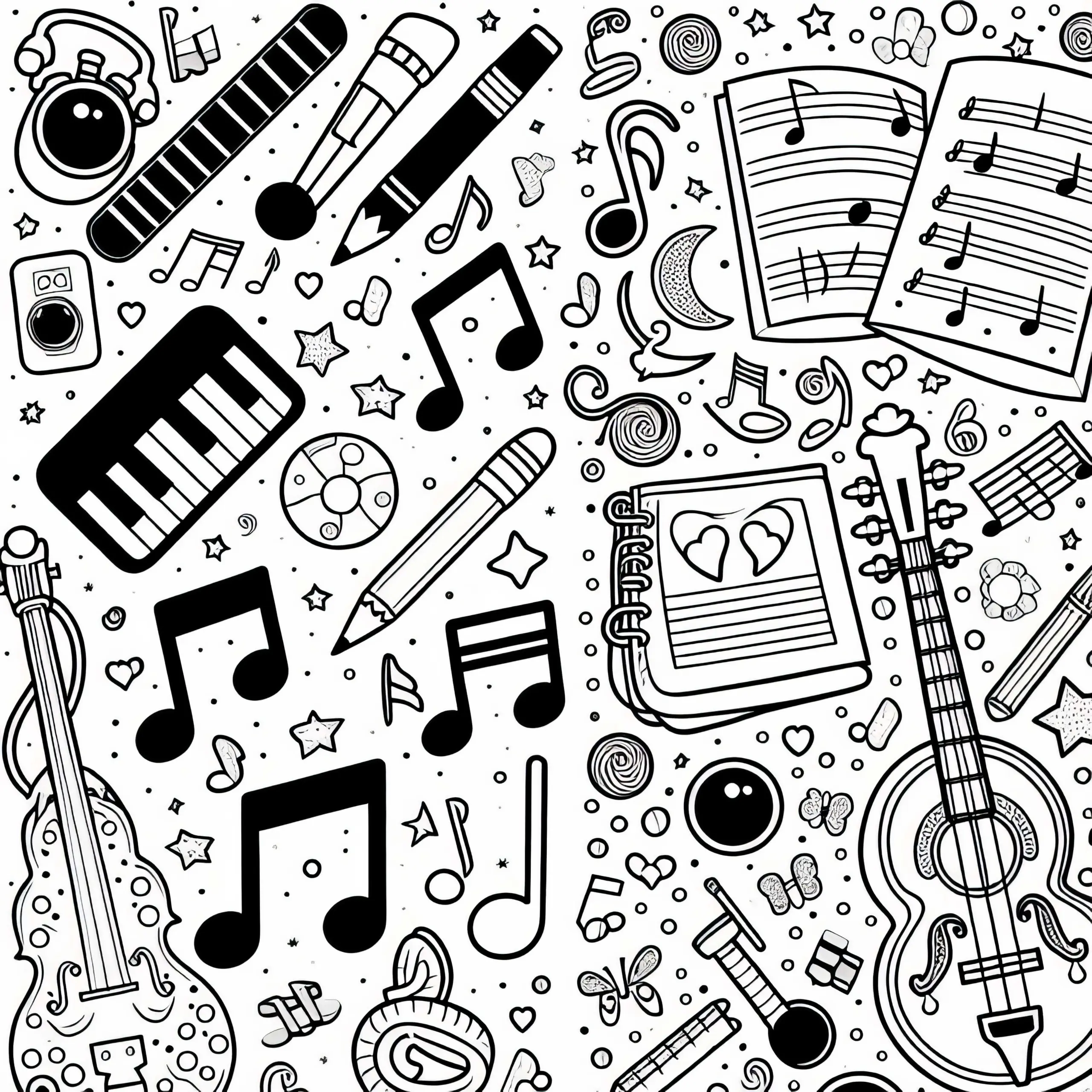 Noten Ausmalbild für Musikinstrumente Kostenlos Herunterladen