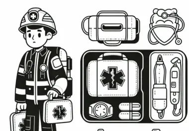 Notfallrucksack mit medizinischen Geräten für Rettungssanitäter – Ausmalbild kostenlos