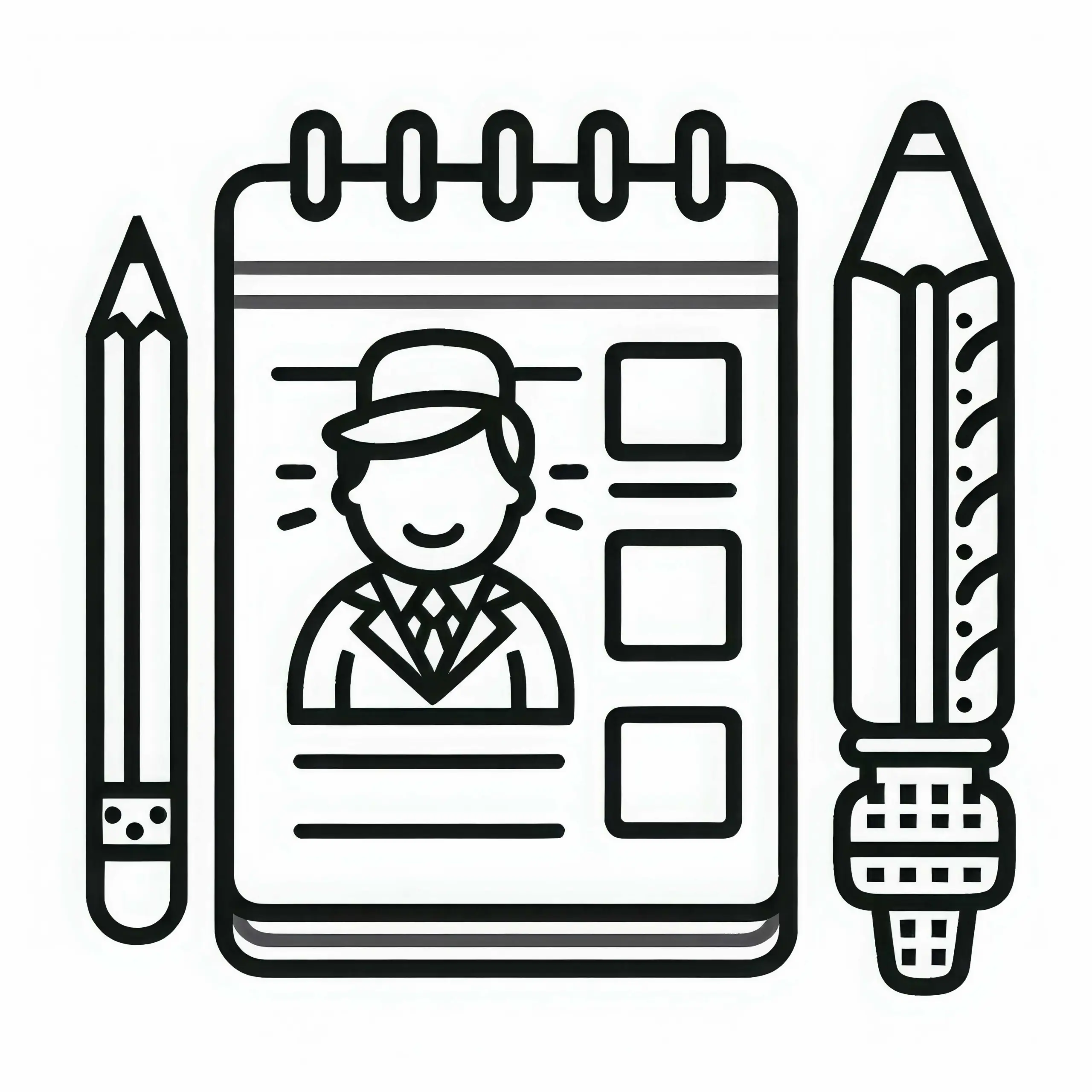 Notizblock für Reporter – Malvorlage einfach gratis (Ausmalbild)