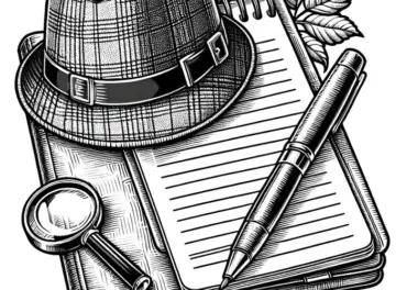 Notizblock und Stift eines Detektivs – Malvorlage Detailreich Kostenlos