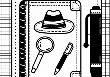 Notizblock und Stift eines Detektivs – Malvorlage einfach kostenlos