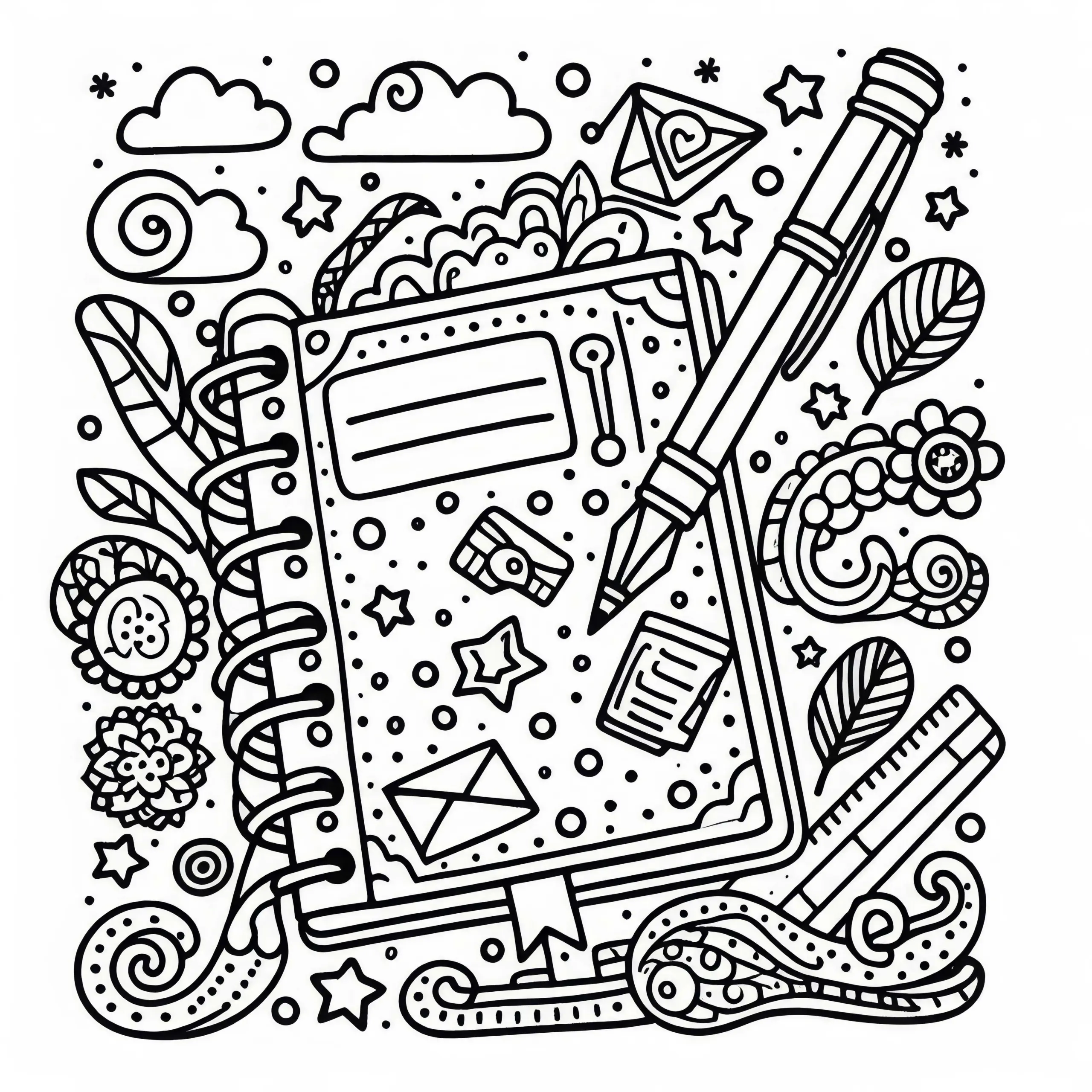 Notizbuch eines Schriftstellers – Malvorlage Kostenlos (Ausmalbild)
