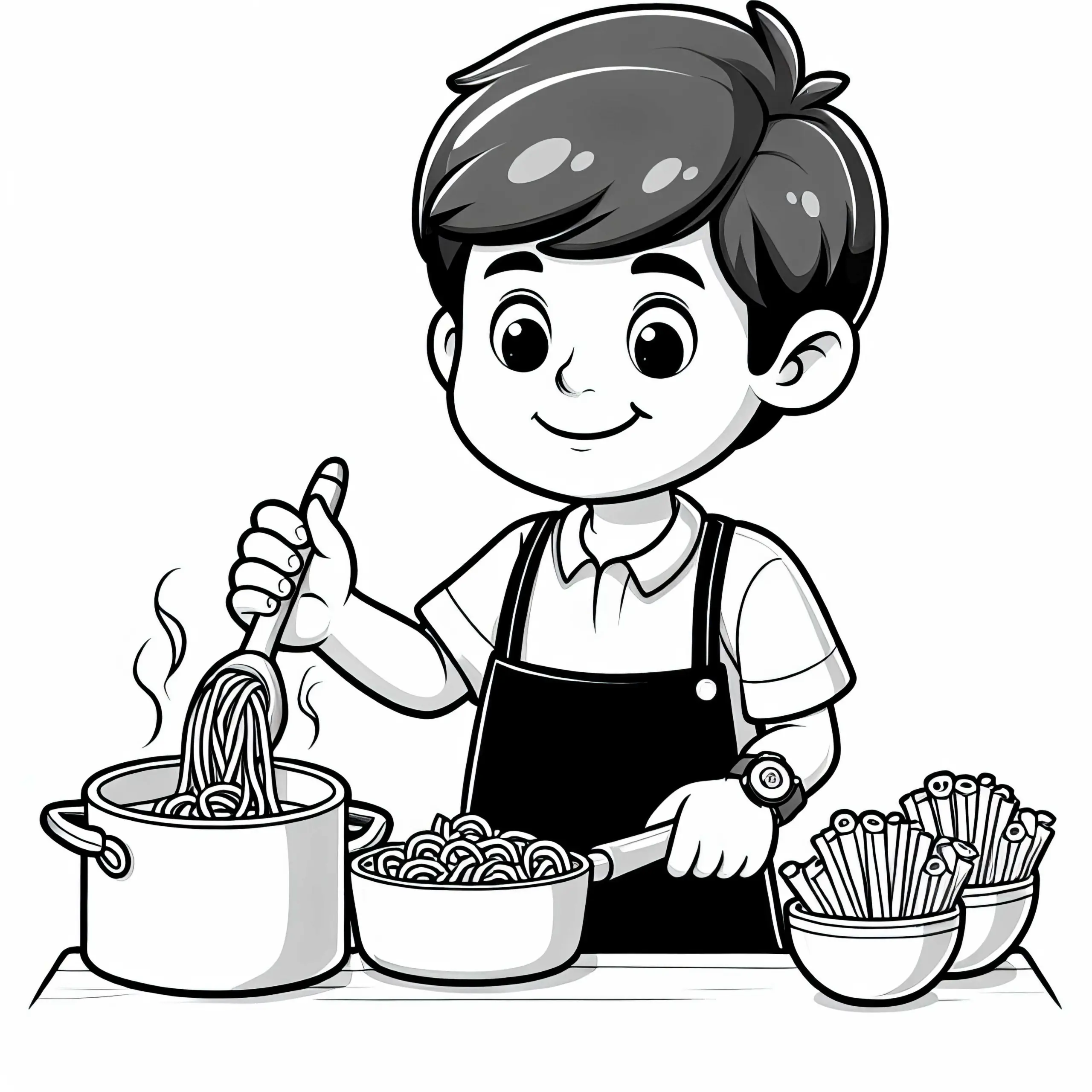 Nudeln Kochen Malvorlage für dein Hobby – Kostenlos Downloaden (Ausmalbild)