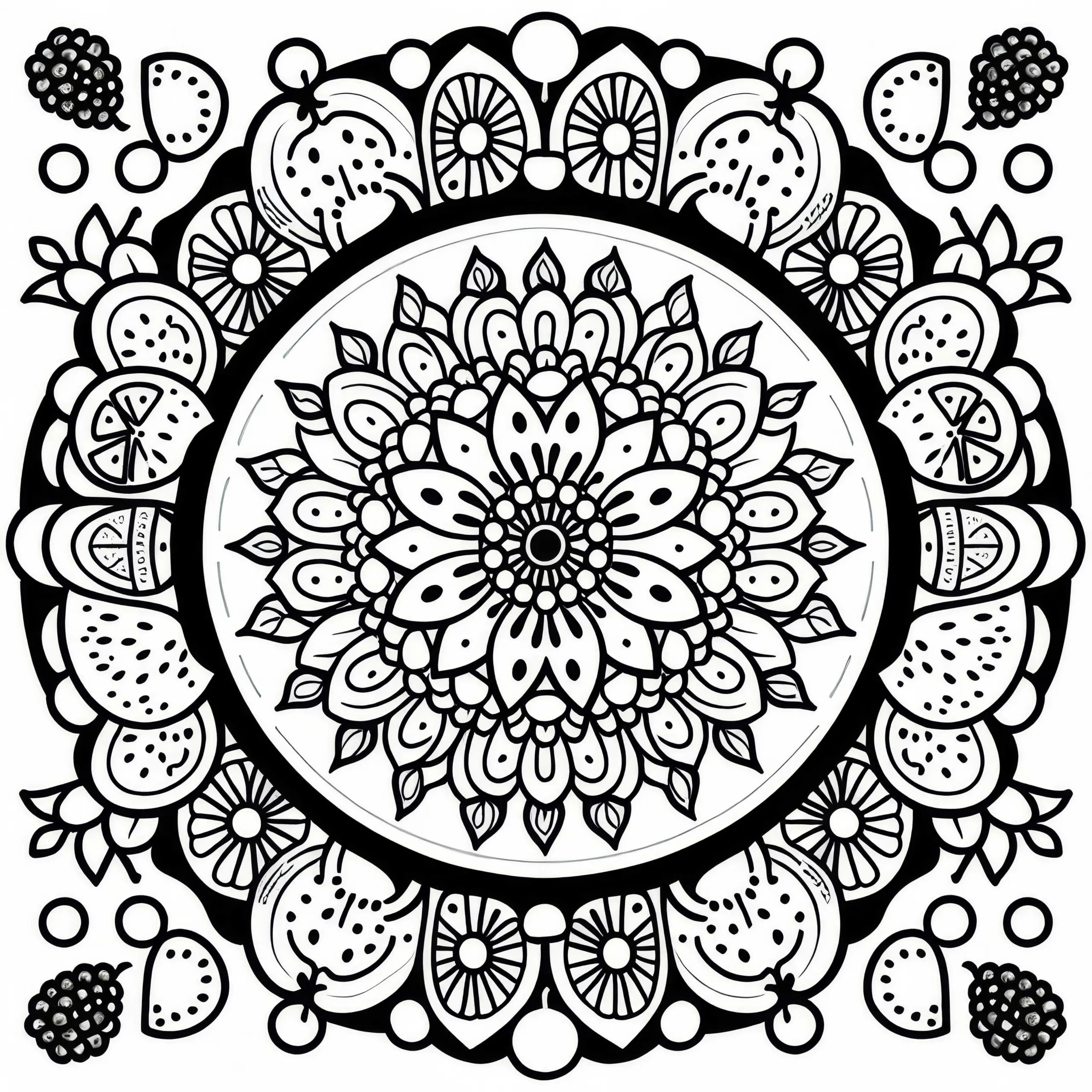 Obst-Mandala-Ausmalbild für den Sommer – Kostenlos Downloaden
