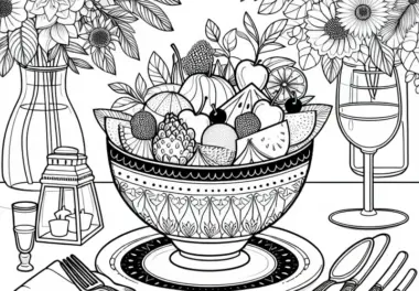 Obstsalat als Dessert – Ausmalbild kostenlos zum Download