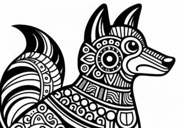 Ausmalbild eines Hundes im Sternzeichen der Maya – Kostenlos herunterladen