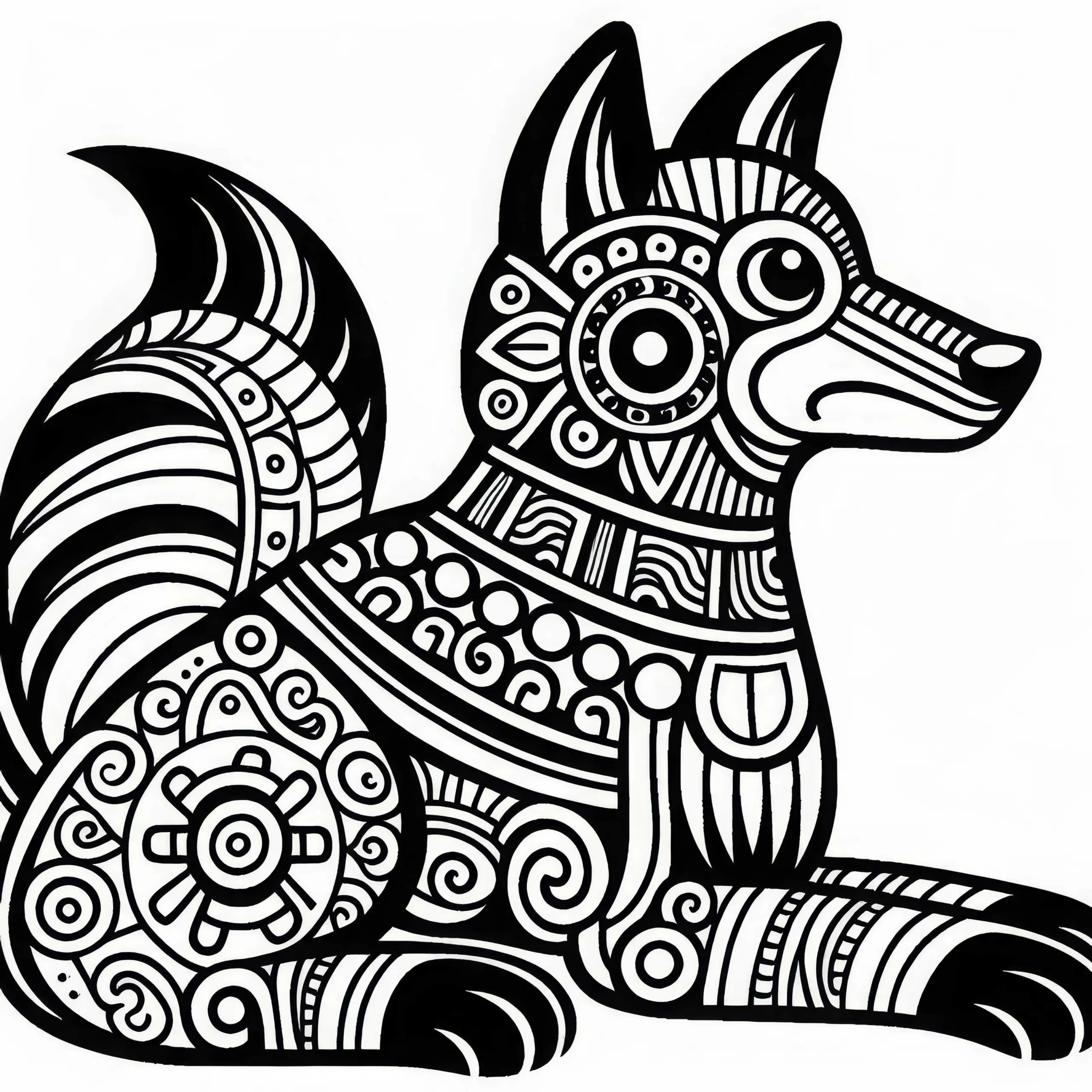 Ausmalbild eines Hundes im Sternzeichen der Maya – Kostenlos herunterladen