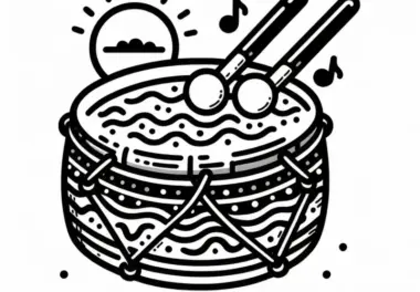 Ausmalbild eines Ozean-Drums – Kostenlose Musikinstrument-Vorlage