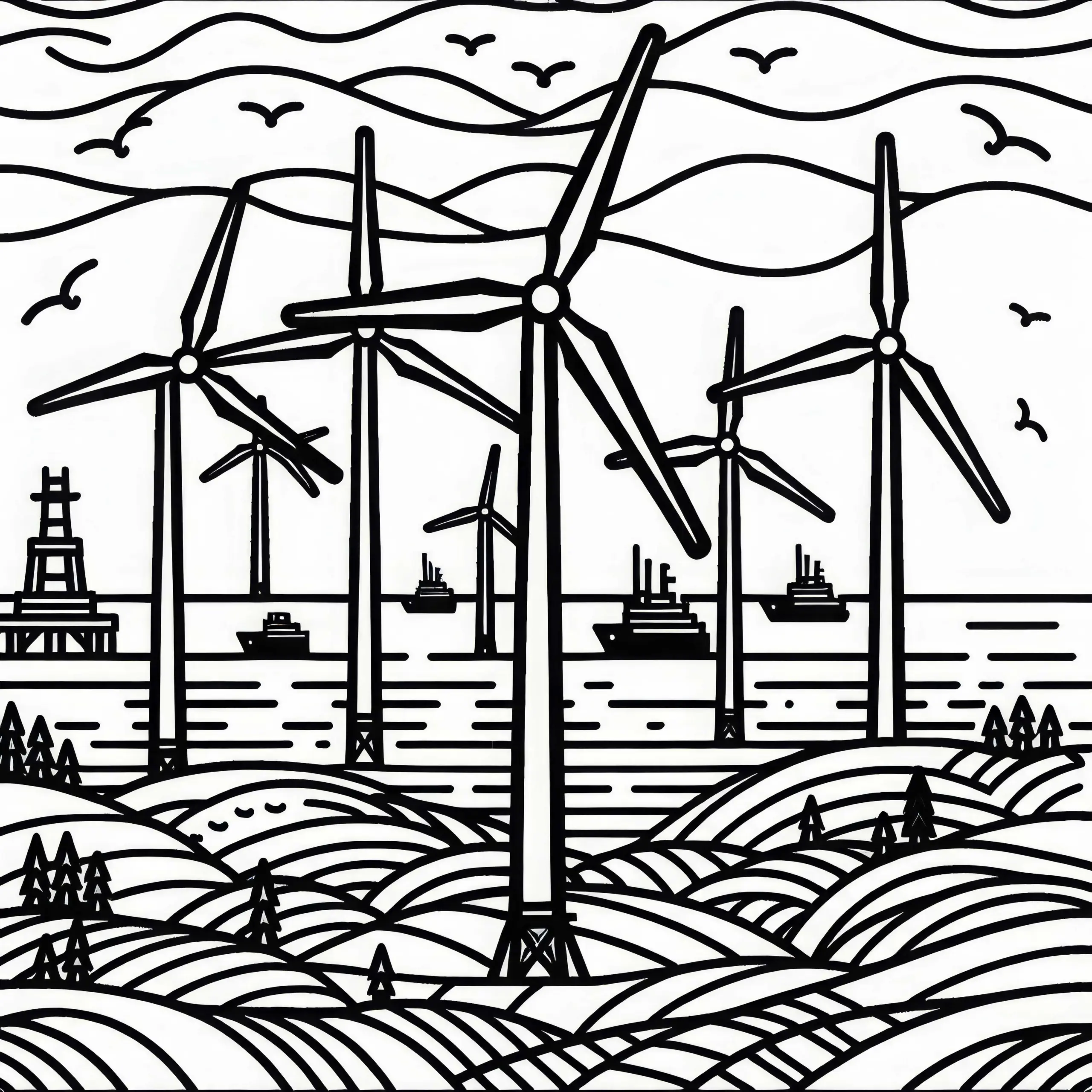 Offshore Windpark Malvorlage Kostenlos (Ausmalbild)