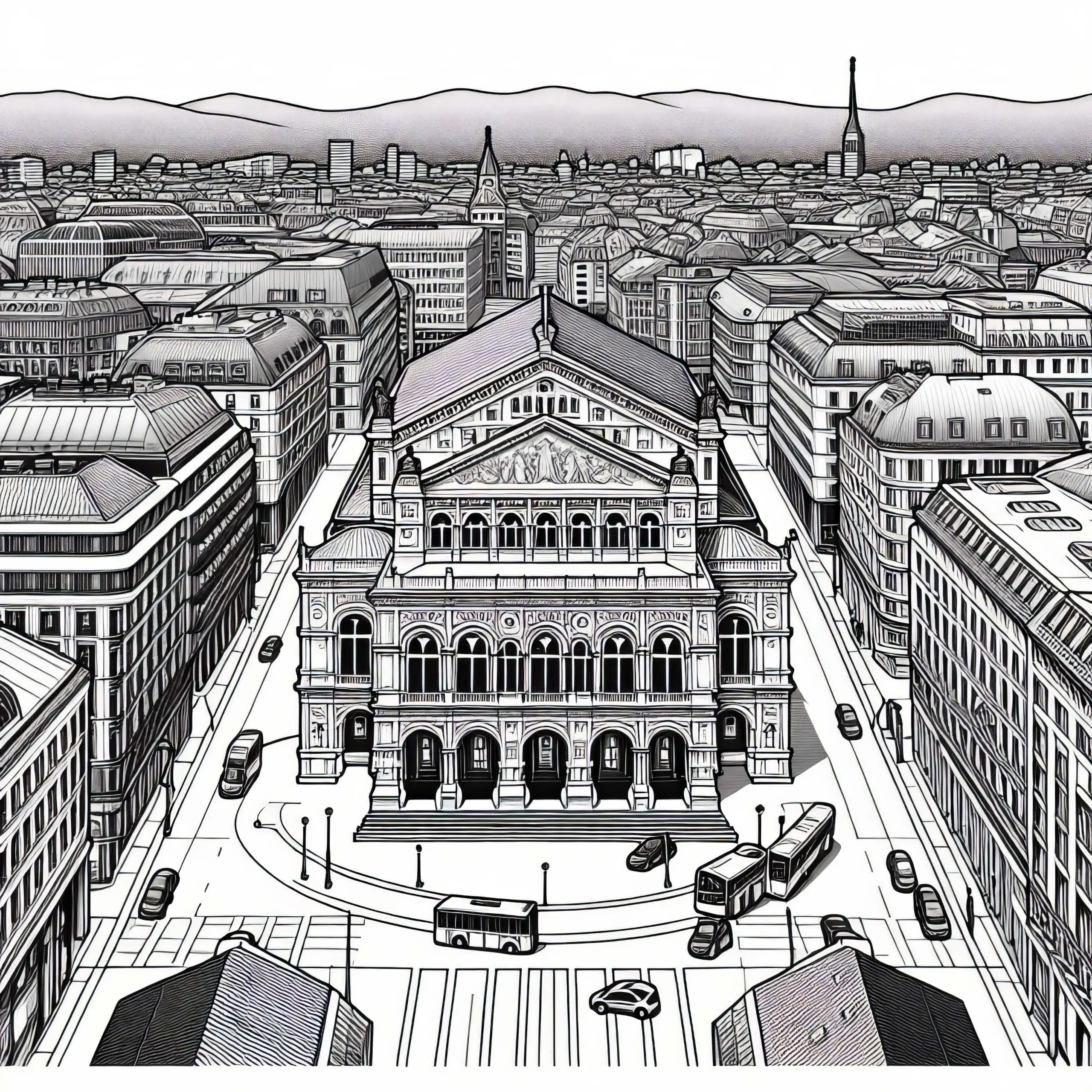Opernhaus Malvorlage Gratis (Ausmalbild)
