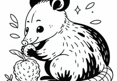 Opossum knabbert genüsslich an Frucht – Ausmalbild gratis