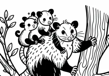 Opossum trägt seine Jungen auf dem Rücken – Ausmalbild gratis
