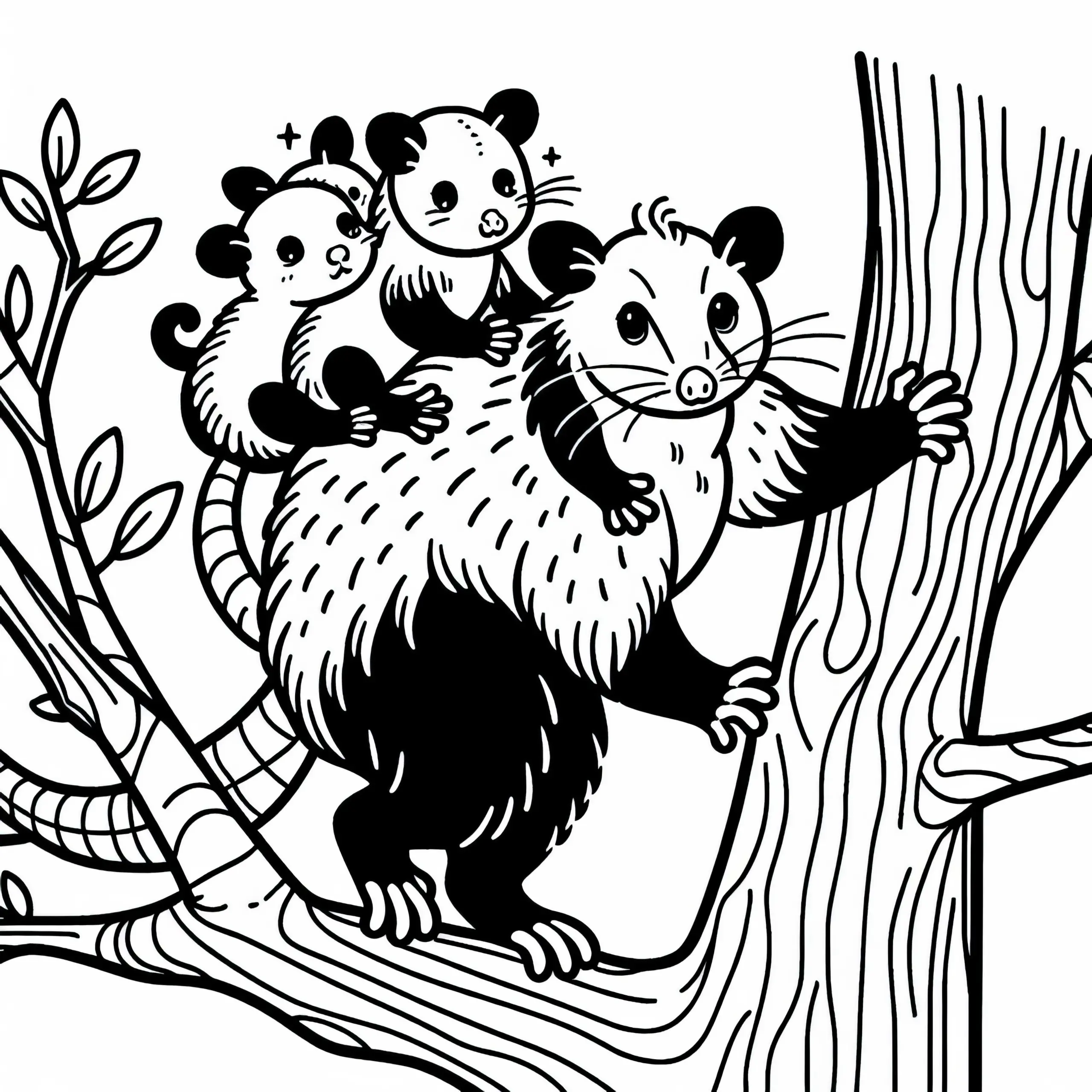 Opossum trägt seine Jungen auf dem Rücken – Ausmalbild gratis