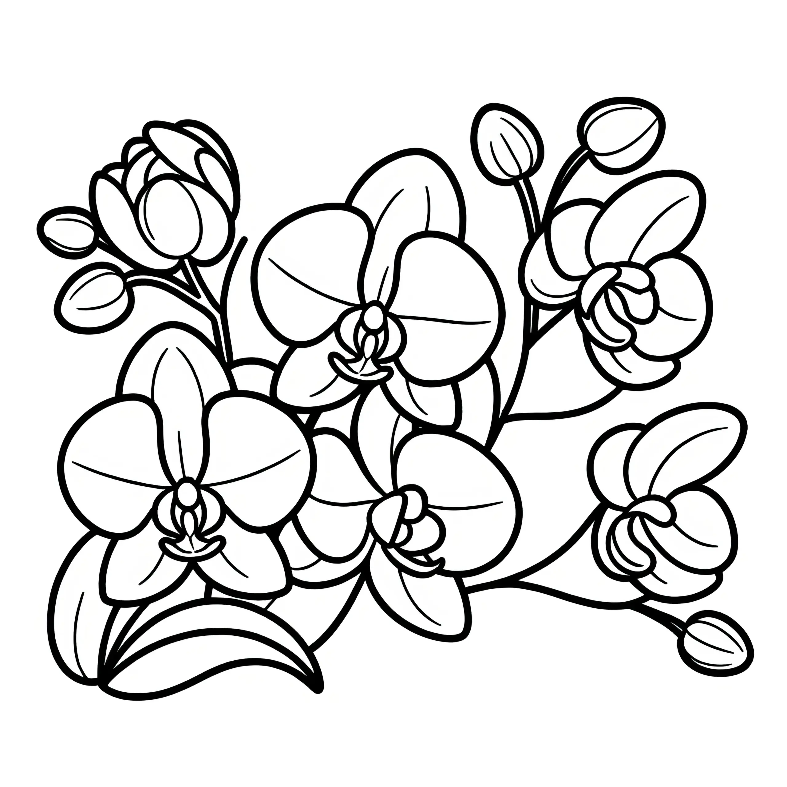 Orchideenblüten: Einfache Malvorlage (Kostenlos) (Ausmalbild)