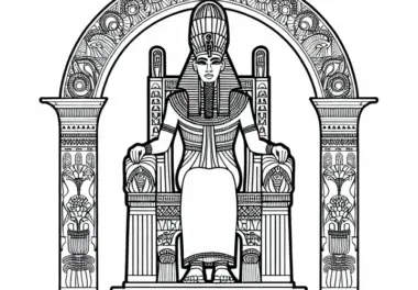 Osiris auf seinem Thron im Jenseits – Ausmalbild ägyptische Mythologie gratis