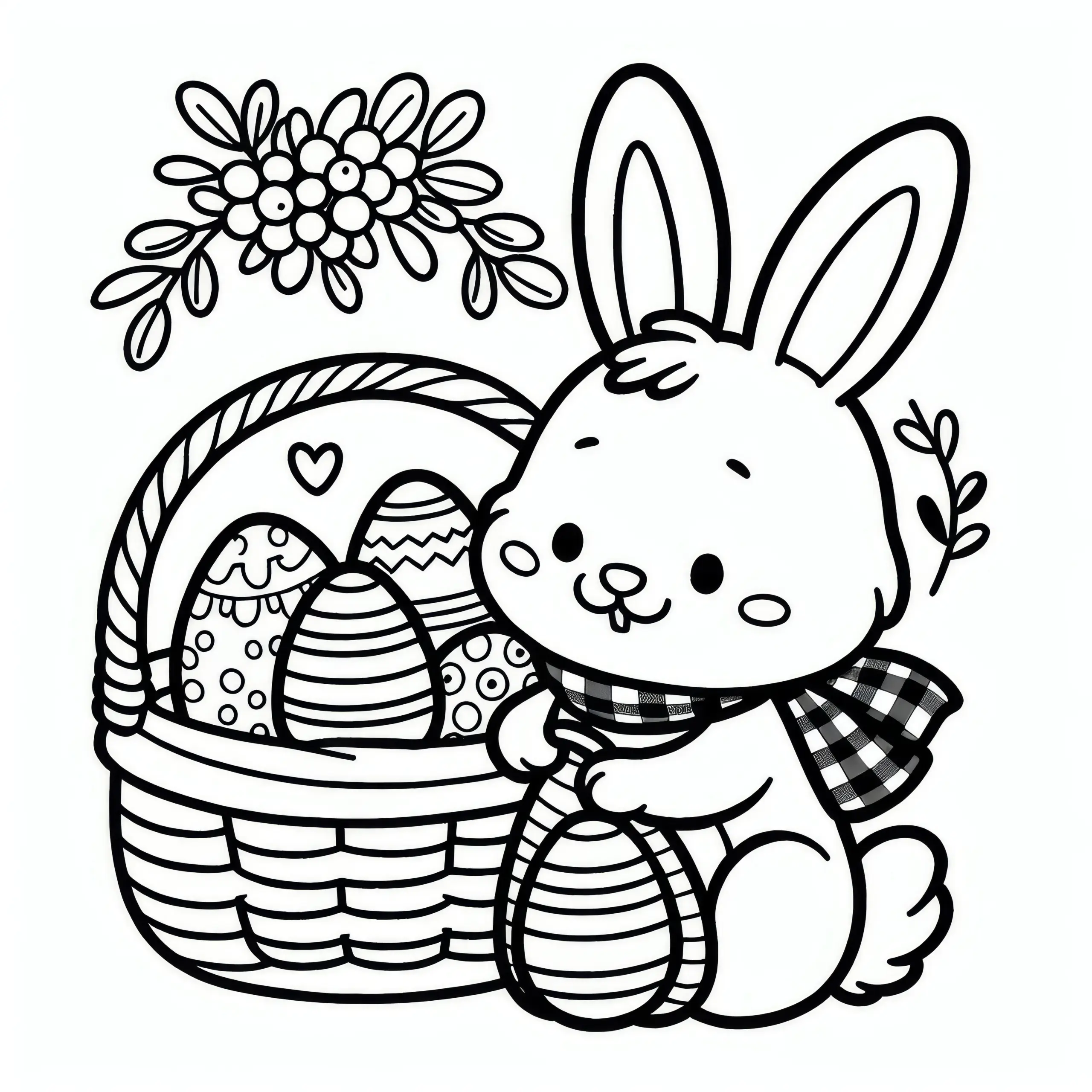 Osterhase mit Korb voller Eier: Ausmalbild für April (Kostenlos)