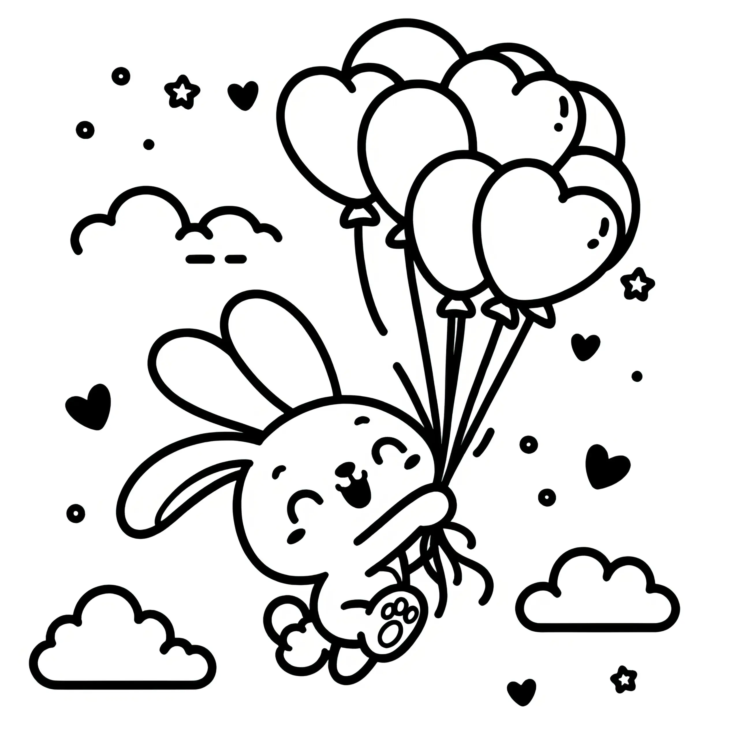 Osterhase mit Luftballons: Einfaches Ausmalbild für Kinder (Gratis)