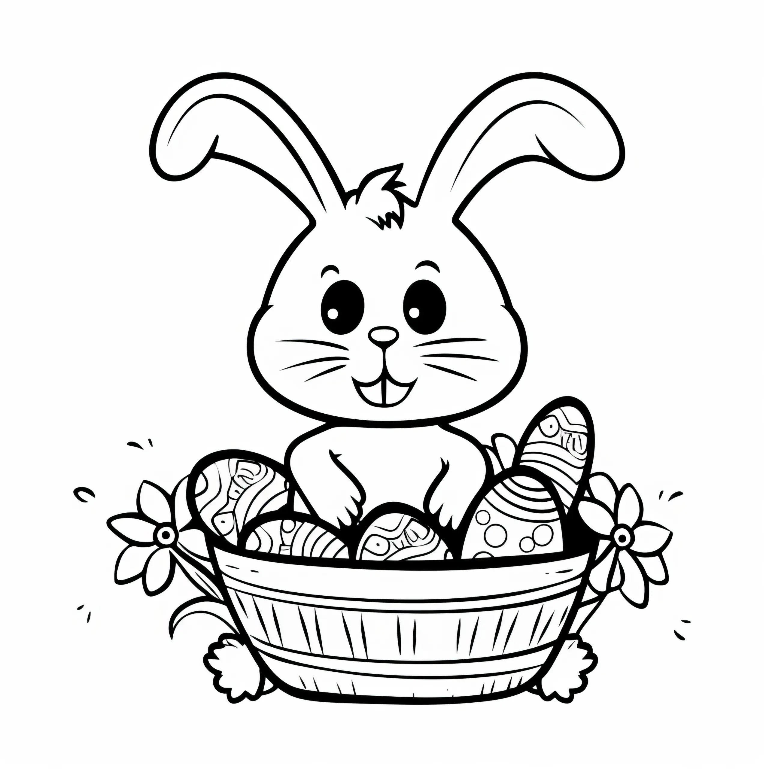 Osterhase im Osterkorb: Dein Ausmalbild zum kostenlosen Download