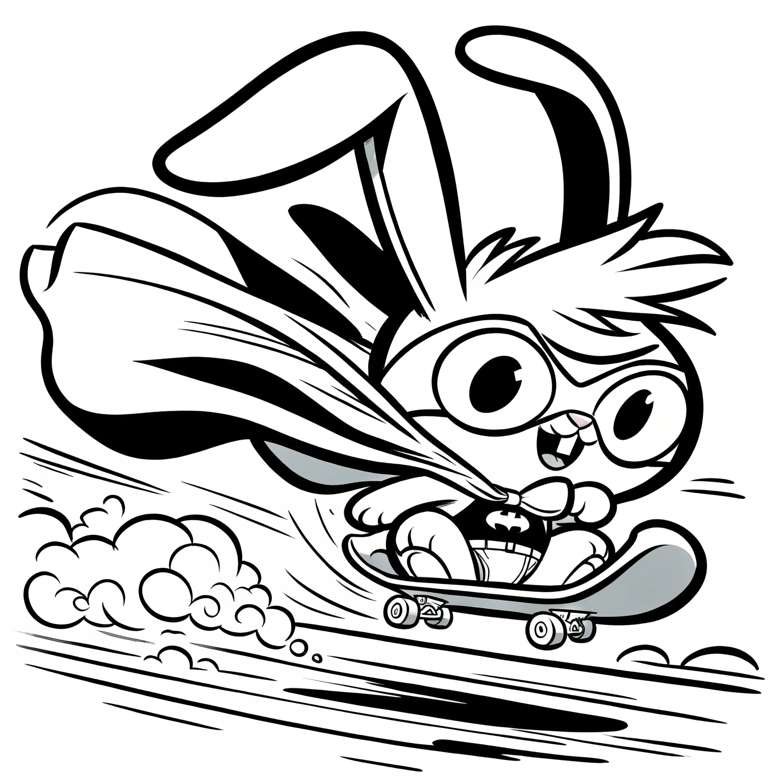 Osterhase rast auf Skateboard: Kostenlose Malvorlage für Kinder (Ausmalbild)