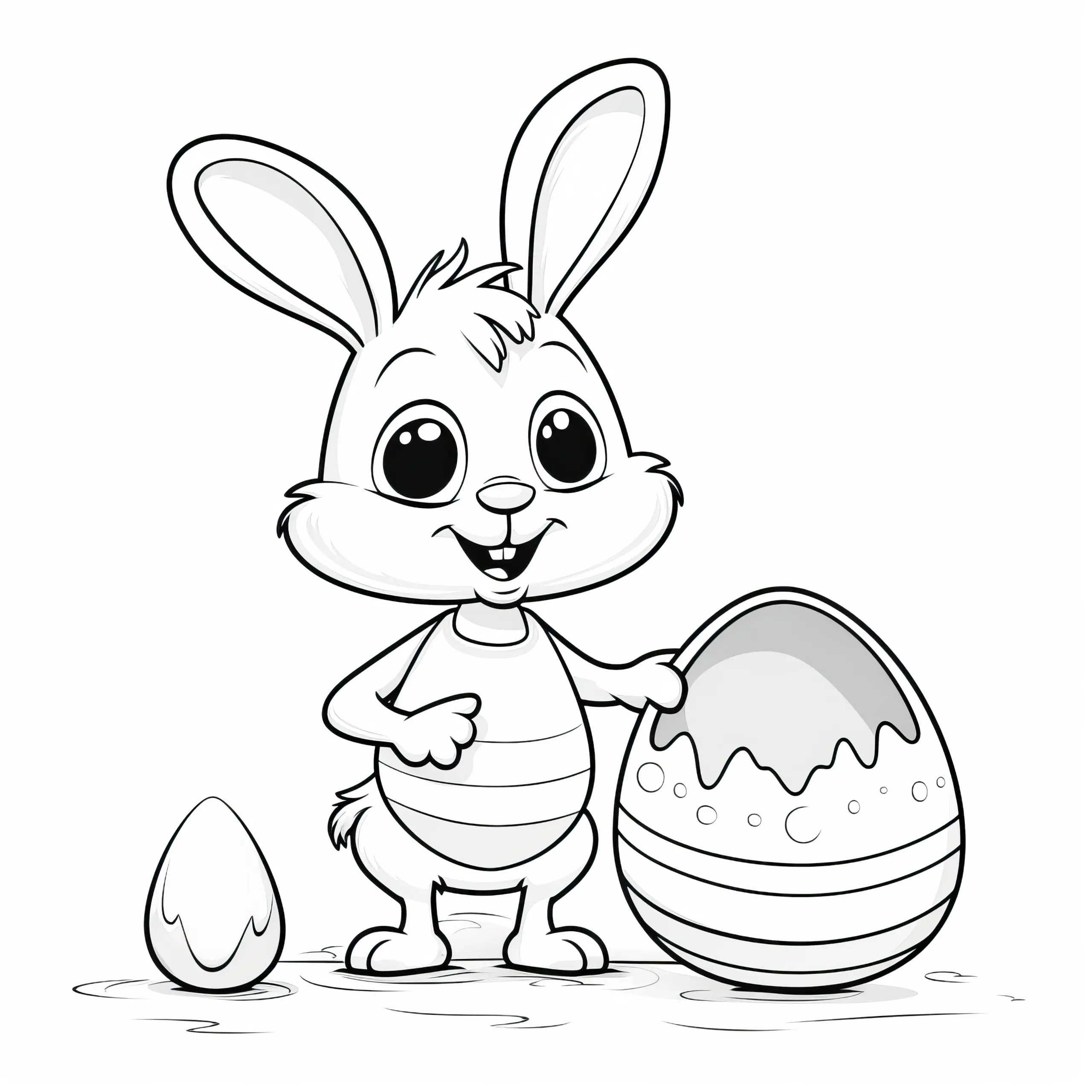Osterhase mit zerbrochenem Osterei: Ausmalbild zum Herunterladen (Kostenlos)