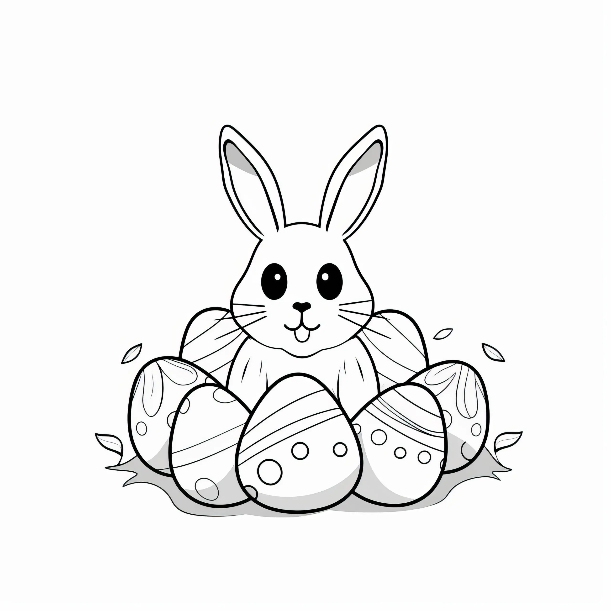 Osterhase zwischen Ostereiern: Einfaches Ausmalbild für Kinder (Gratis)