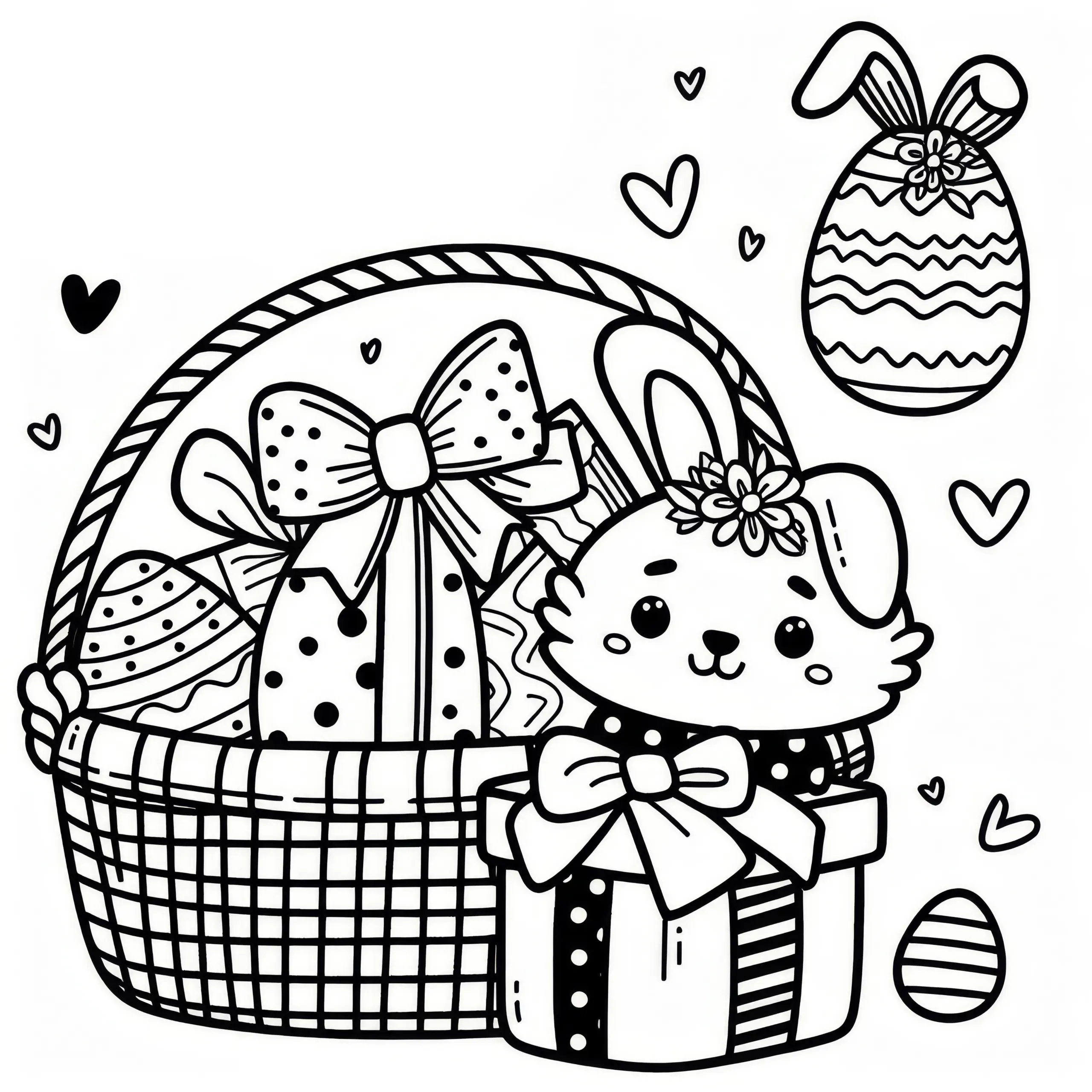 Osternest mit Geschenk: Kostenloses Ausmalbild