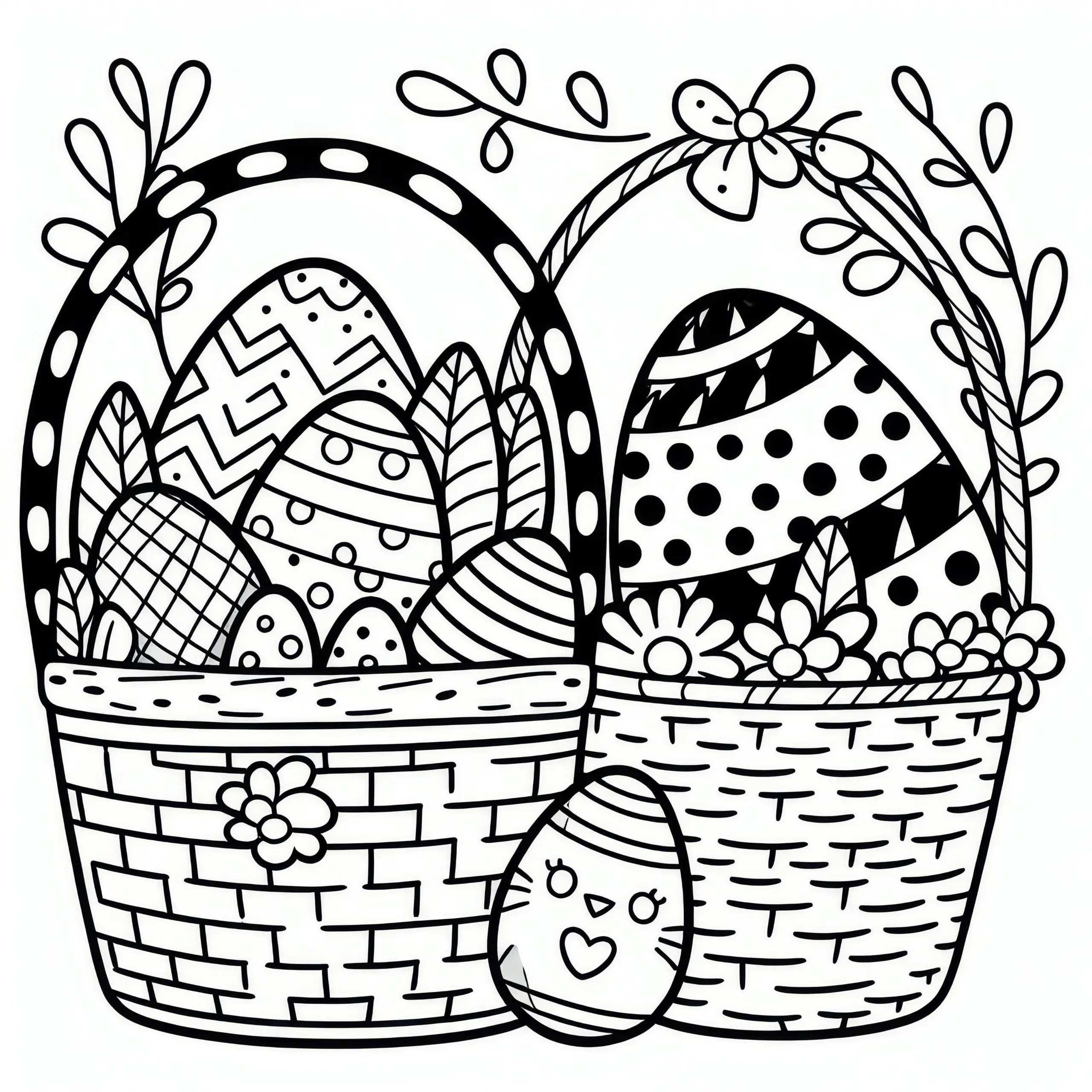 Osternester mit Ostereiern: Ausmalbild zum Herunterladen (Kostenlos)