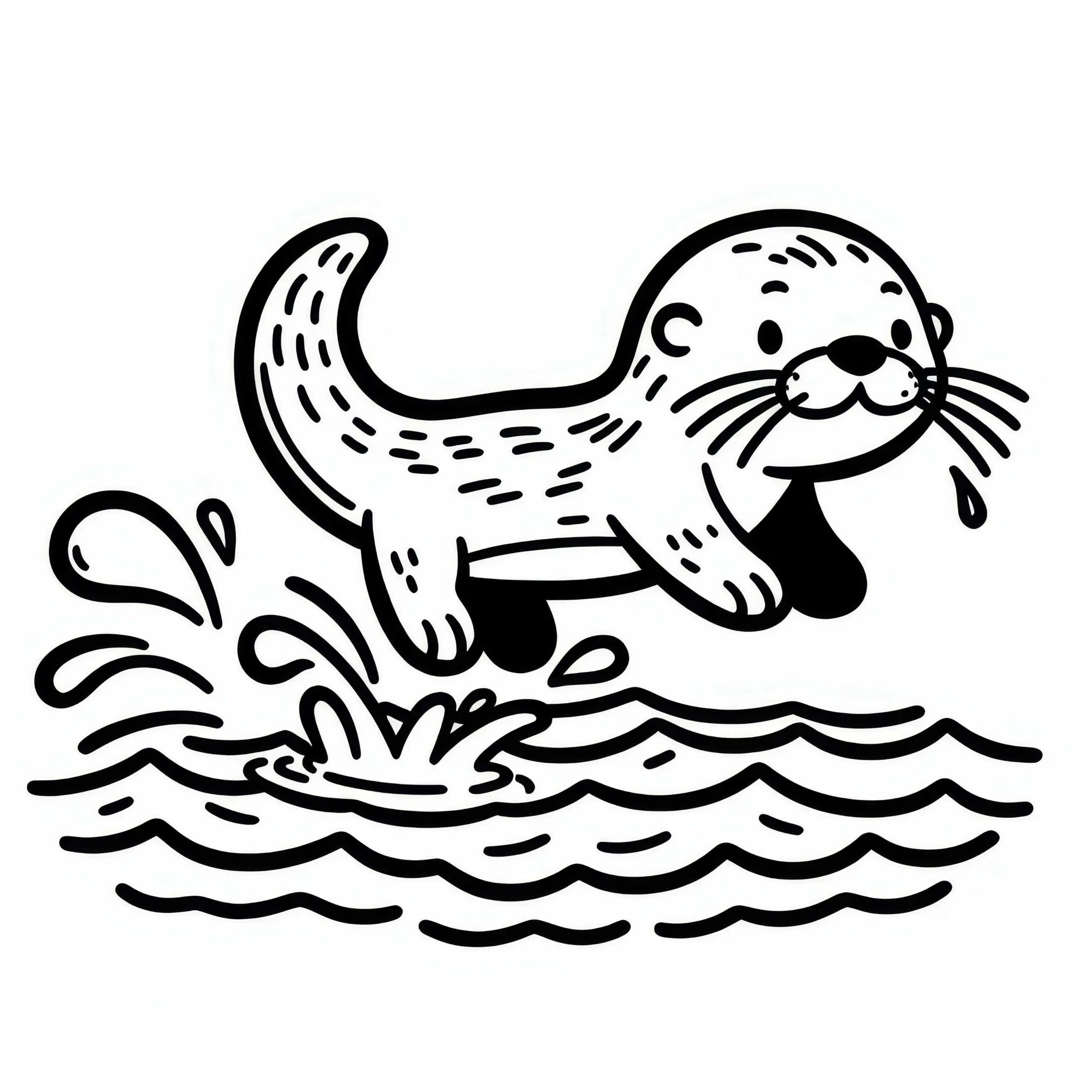 Otter springt ins Wasser: Einfache Malvorlage (Kostenlos) (Ausmalbild)