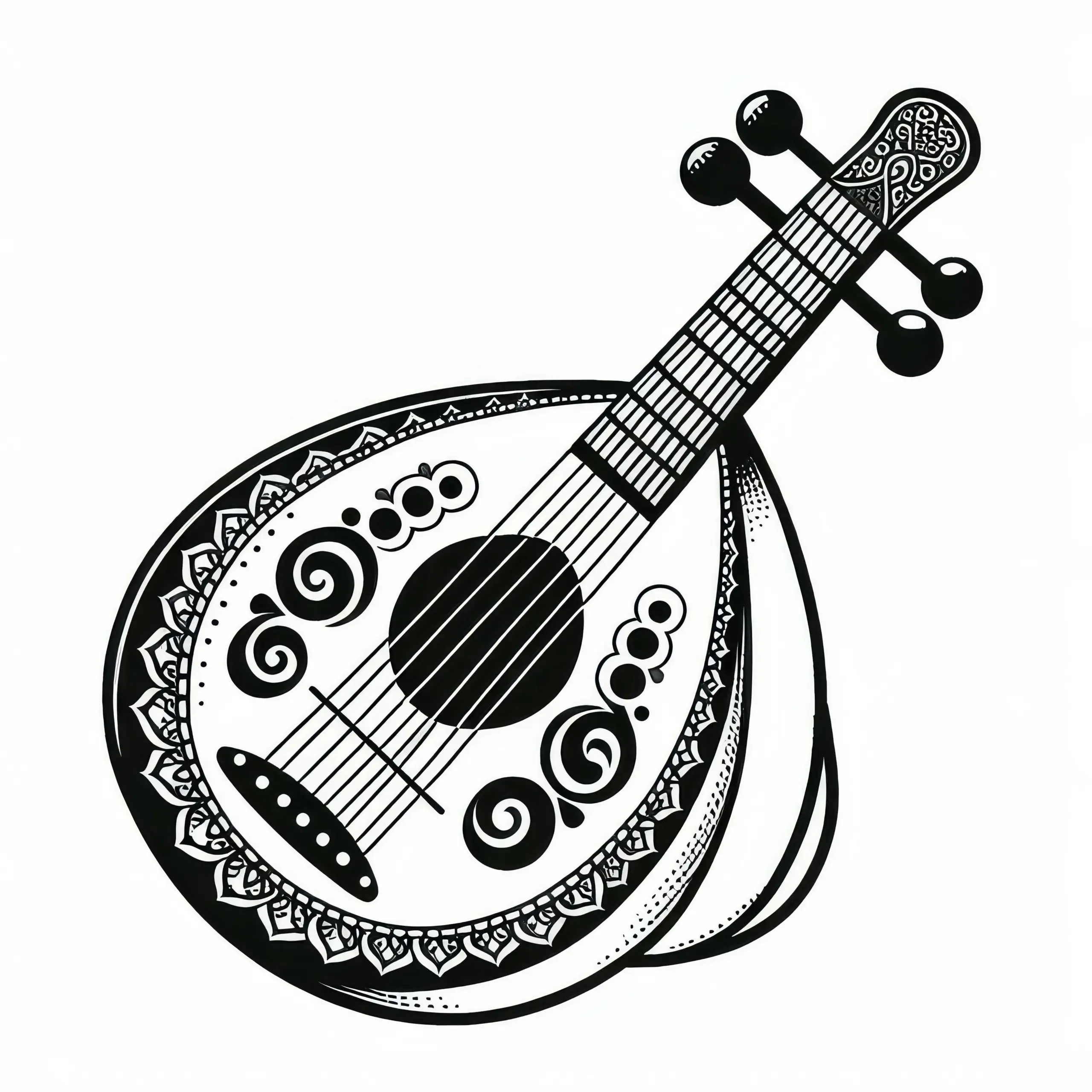 Ausmalbild traditionelles Instrument Oud kostenlos herunterladen