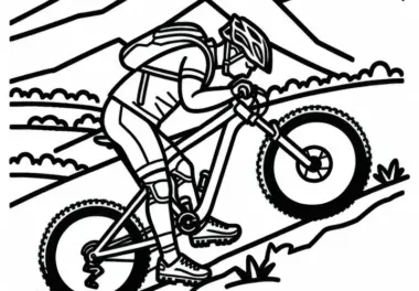 Mountainbike Fahrer Erschöpft am Berg – Ausmalbild Kostenlos
