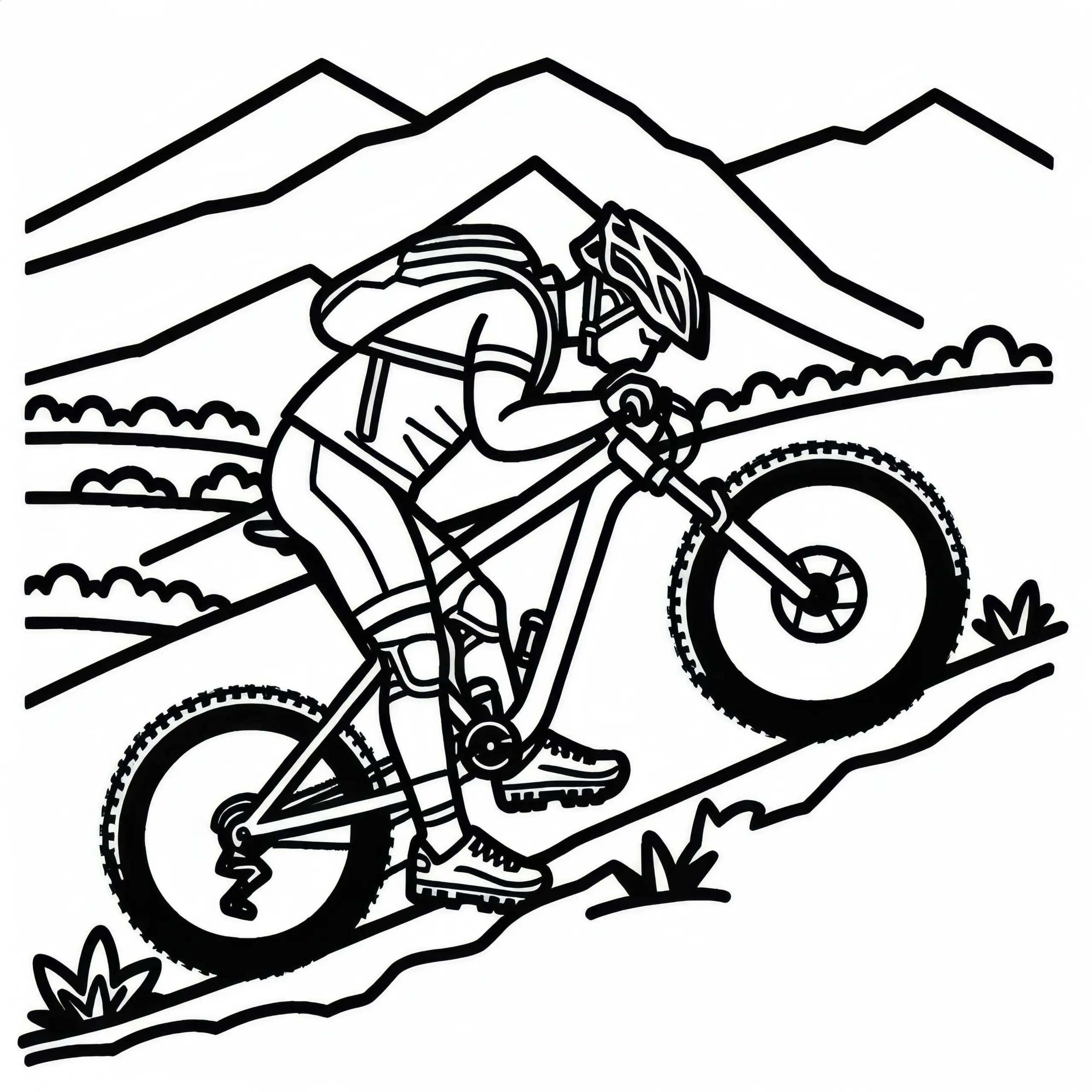 Mountainbike Fahrer Erschöpft am Berg – Ausmalbild Kostenlos