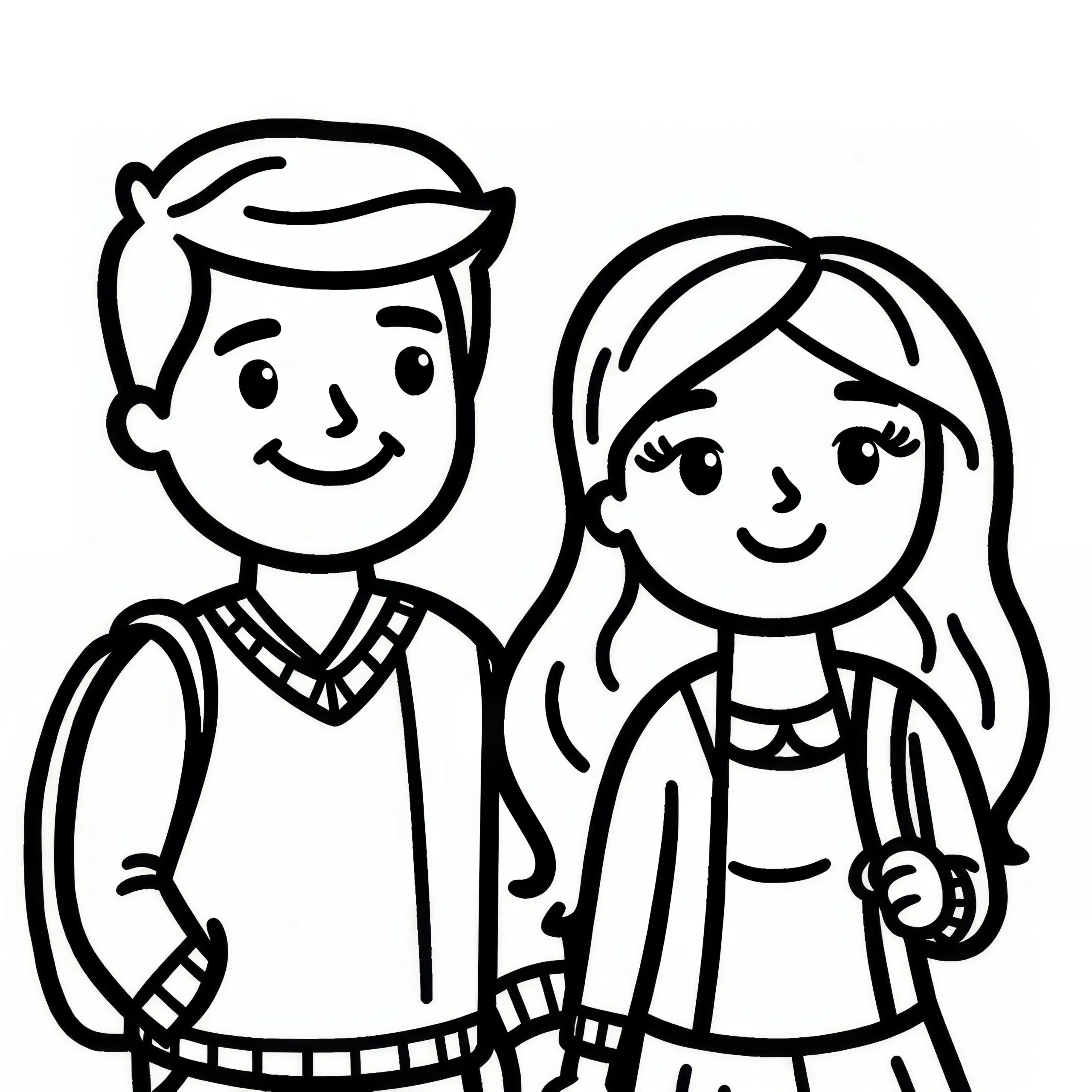 Paar beim Spaziergang am Valentinstag: Einfaches Ausmalbild (Gratis)