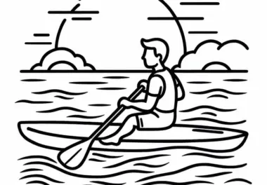 Paddleboarder sitzt beim Stand-up-Paddling auf seinem Brett – Ausmalbild kostenlos