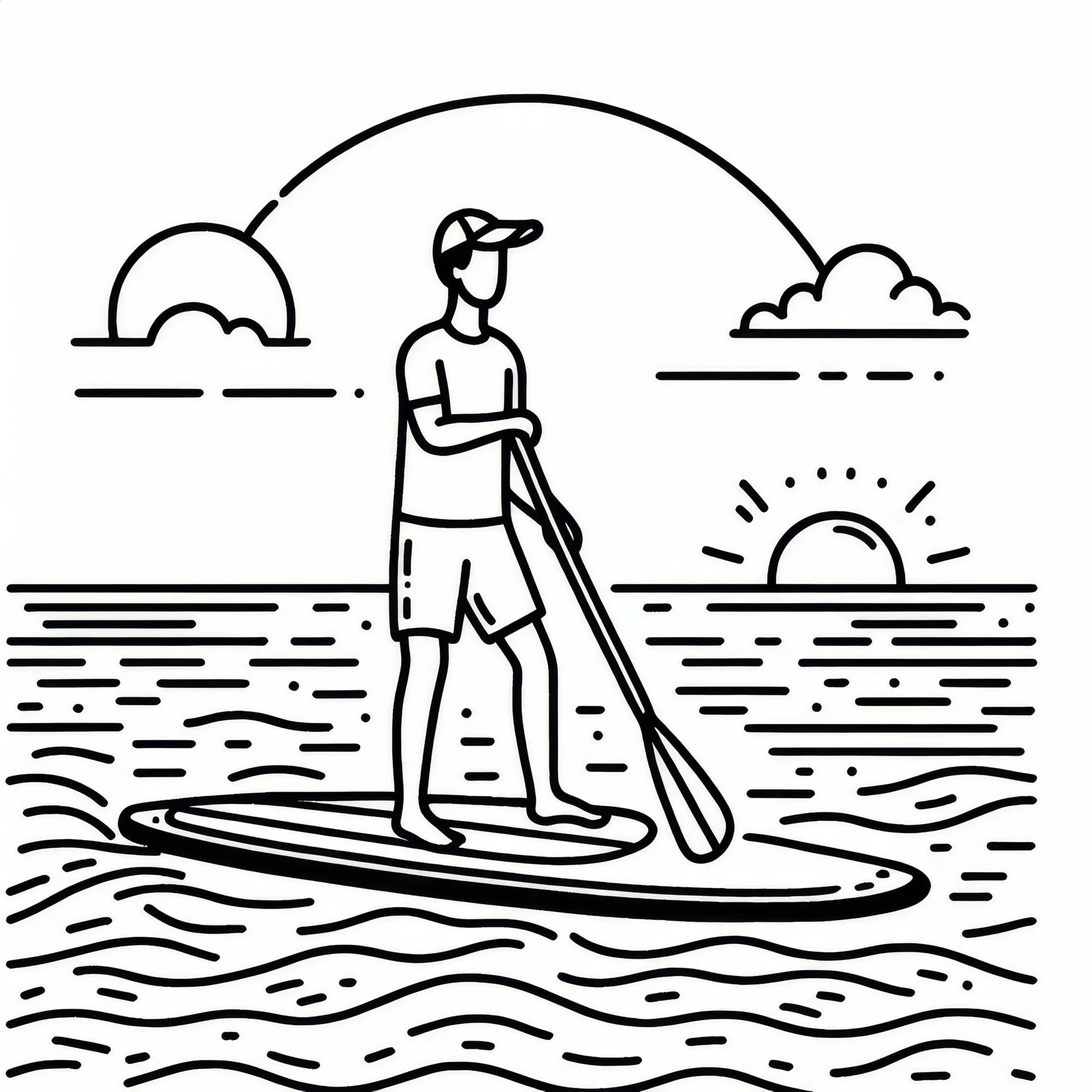 Paddler steht beim Stand-up-Paddling ruhig auf dem Brett – Ausmalbild kostenlos