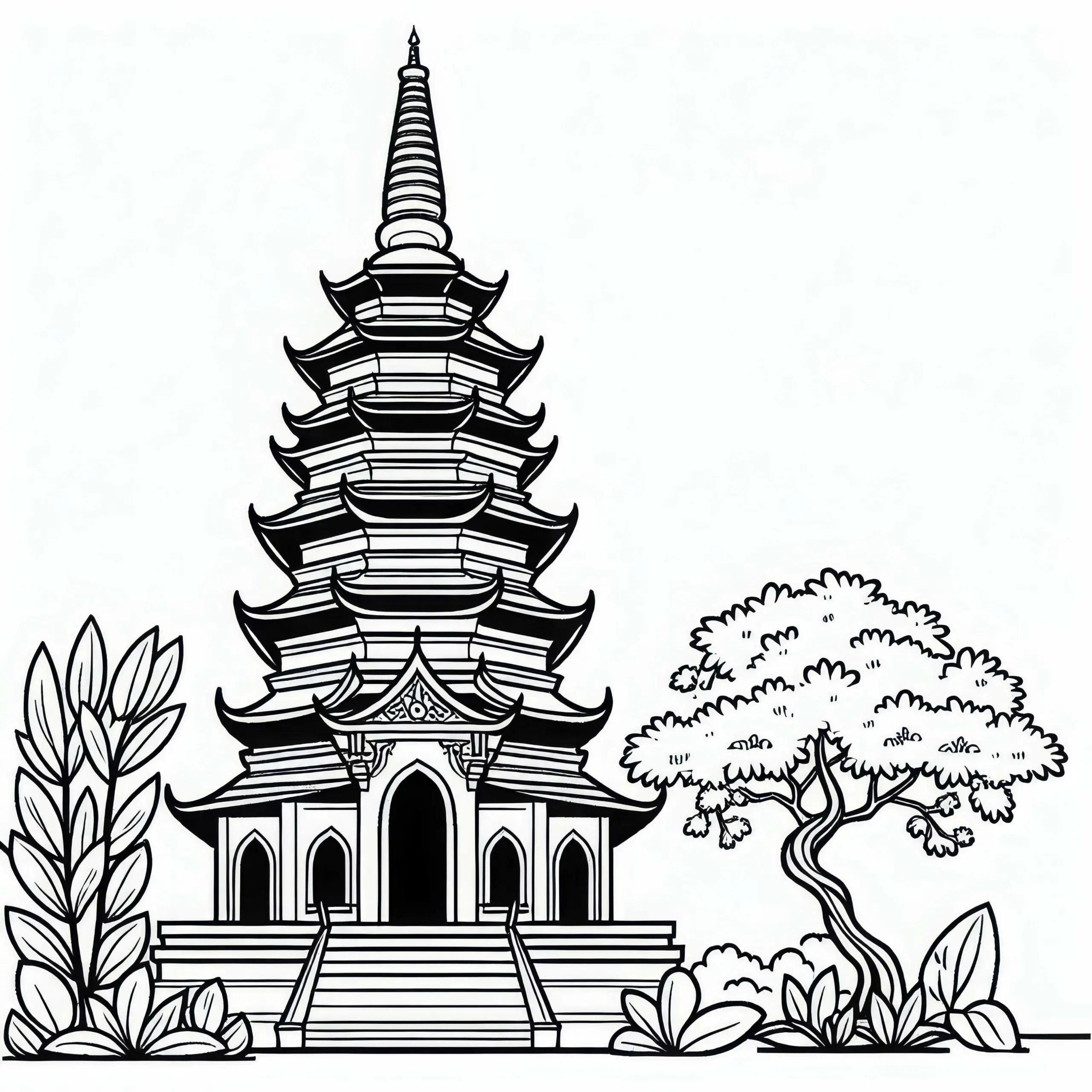 Ausmalbild Pagode – Kostenloses Malvorlage zum Ausdrucken