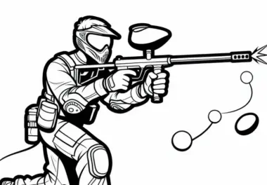 Paintball-Spieler rennt durch Gelände – Ausmalbild Kostenlos