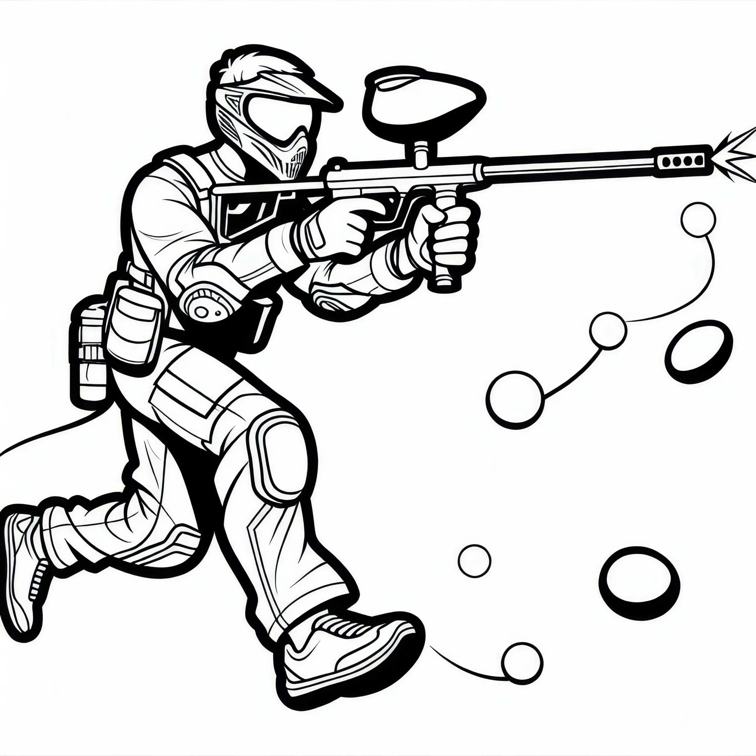 Paintball-Spieler rennt durch Gelände – Ausmalbild Kostenlos