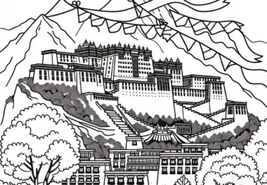Palast Potala in Lhasa, Tibet: Malvorlage aus Asien kostenlos