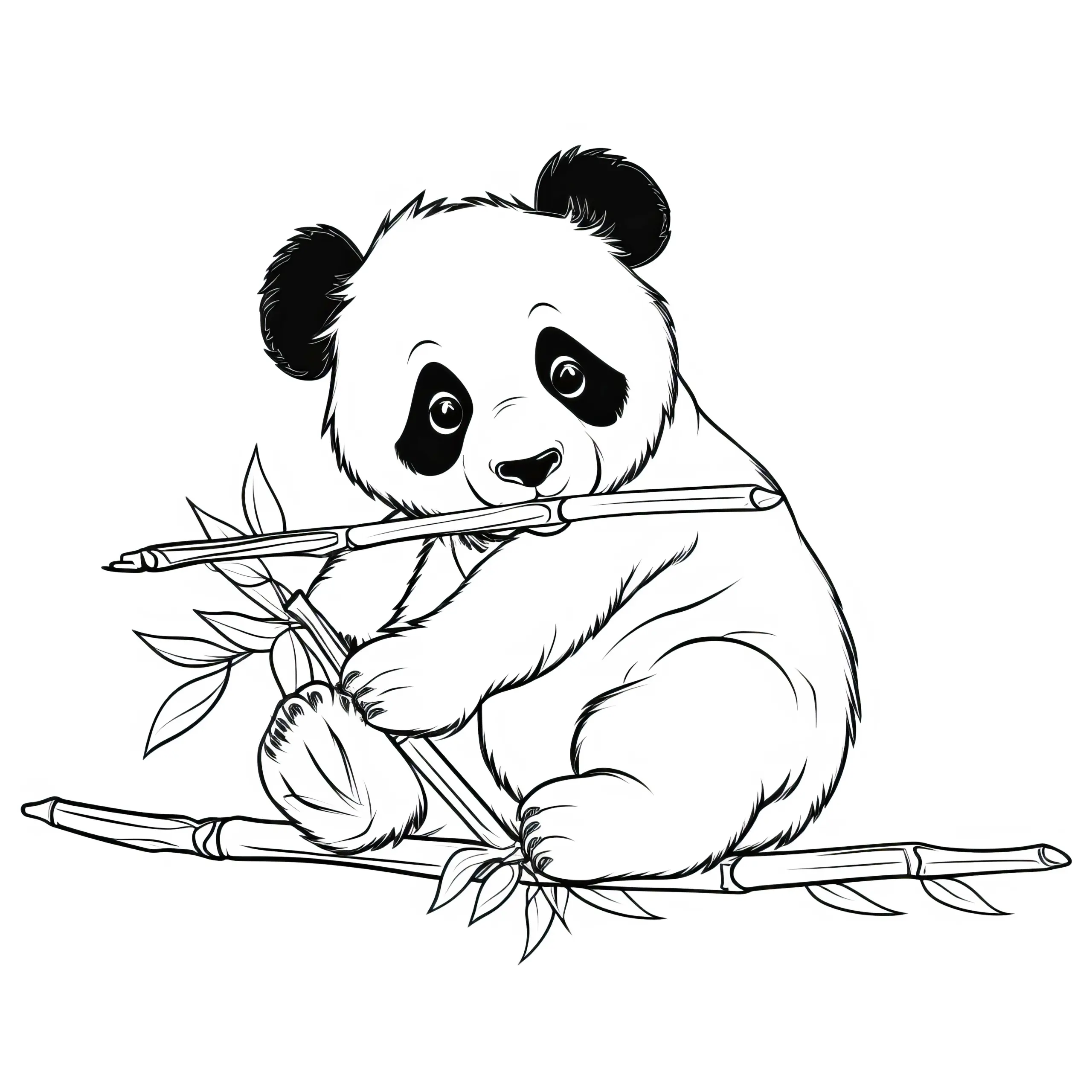 Panda sitzt gemütlich auf Bambuszweig: Einfaches Ausmalbild für Kinder (Kostenlos)