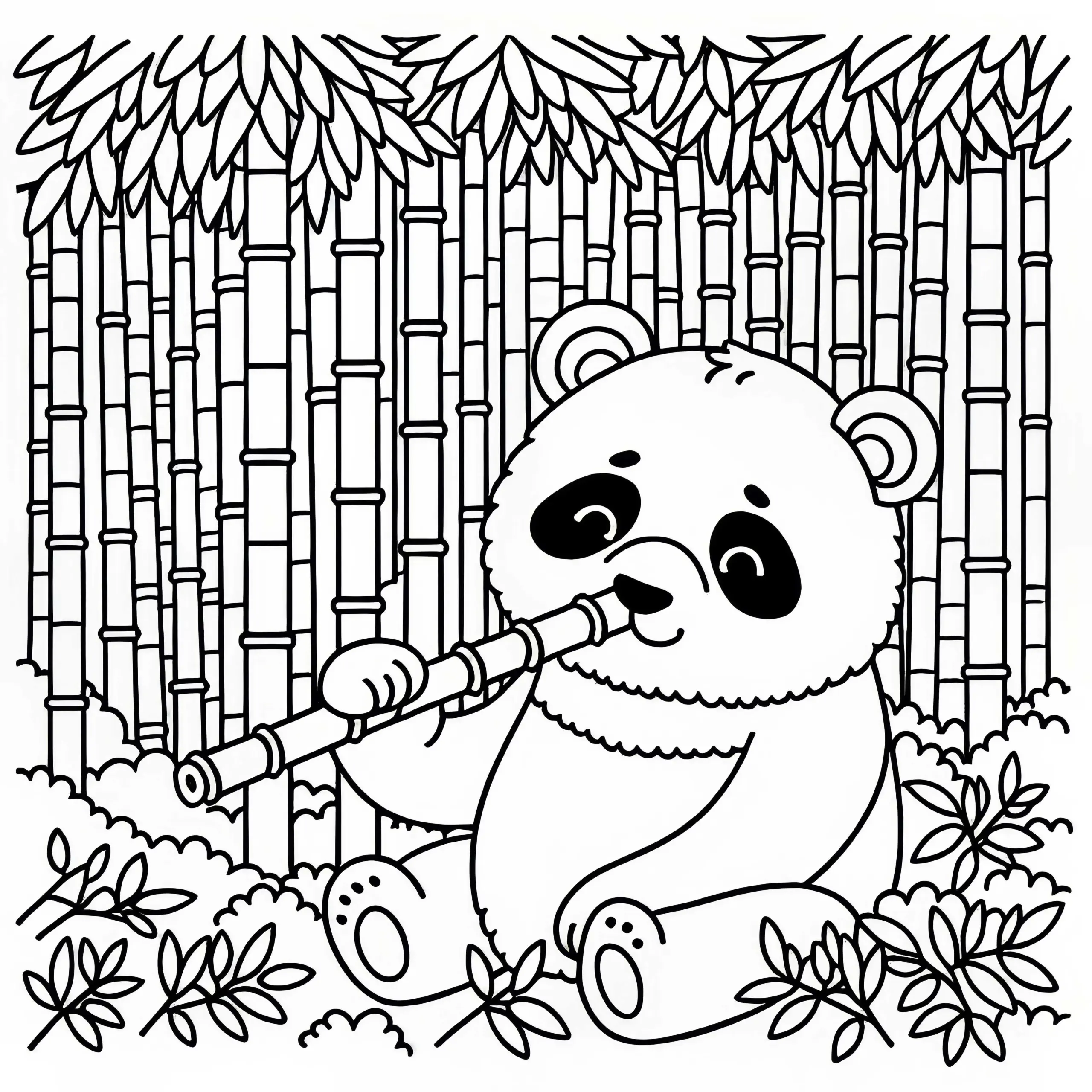 Panda knabbert an Bambuszweig – Malvorlage kostenlos (Ausmalbild)