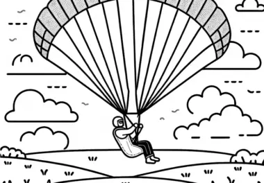 Paraglider landet sanft auf Wiese – Malvorlage kostenlos