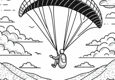 Paraglider steigt mit Thermik in die Höhe – Malvorlage gratis