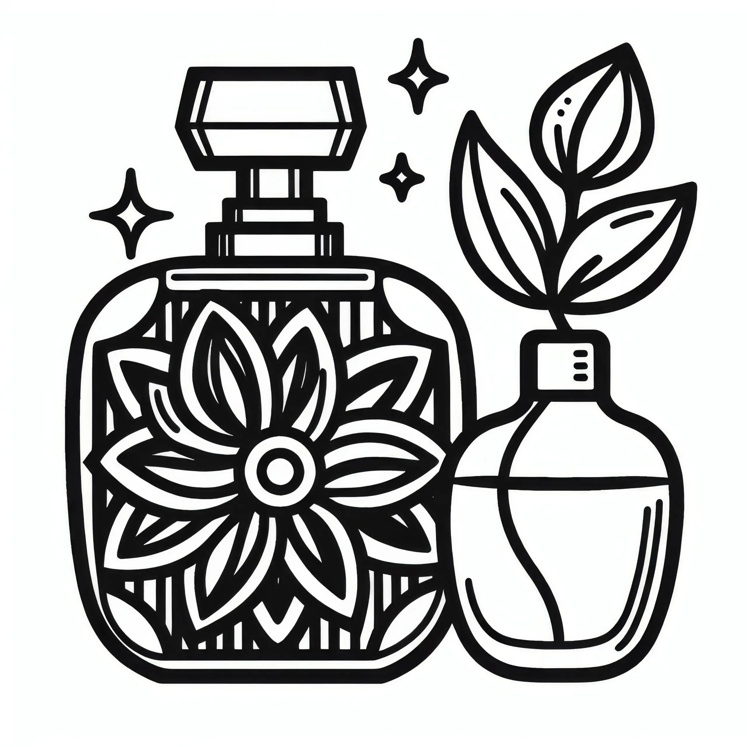 Parfümflakon mit Blume als Verzierung: Frauentag Malvorlage (Gratis) (Ausmalbild)
