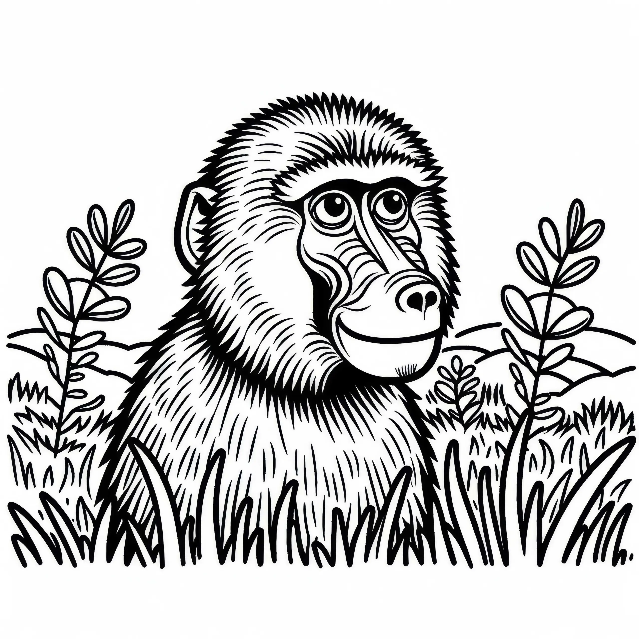 Malvorlage: Pavian, Affe – Kostenlos herunterladen (Ausmalbild)