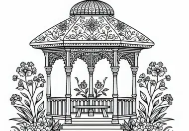 Pavillon Malvorlage Gratis – Kostenloses Ausmalbild